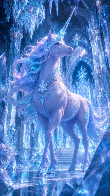 Ice Crystal Queen Unicorn Wallpaper