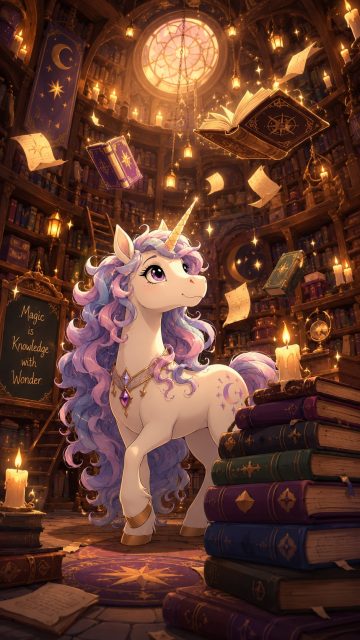 Magical Library Storybook Unicorn Wallpaper