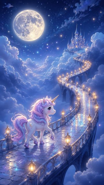 Moon Bridge Night Unicorn Wallpaper