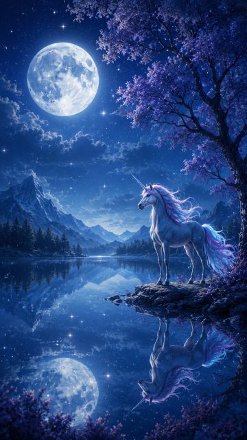 Moon Reflection Lake Unicorn Wallpaper