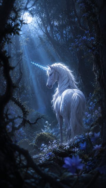 Moonlit Forest Guardian Unicorn Wallpaper