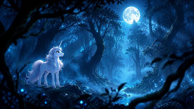 Moonlit Forest Spirit Unicorn Wallpaper
