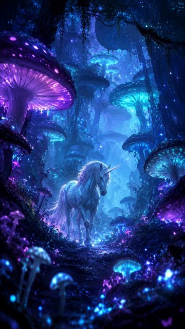 Mystic Mushroom Grove Unicorn Wallpaper