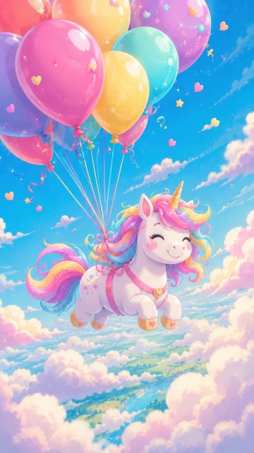 Rainbow Balloon Ride Unicorn Wallpaper