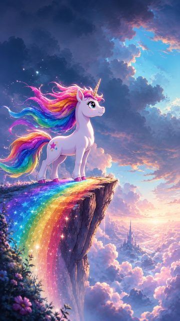 Rainbow Cliff Wind Unicorn Wallpaper