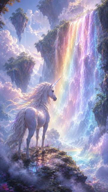 Rainbow Waterfall Spirit Unicorn Wallpaper