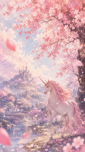 Sakura Spring Garden Unicorn Wallpaper