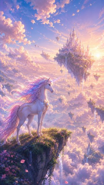 Sky Castle Fantasy Unicorn Wallpaper
