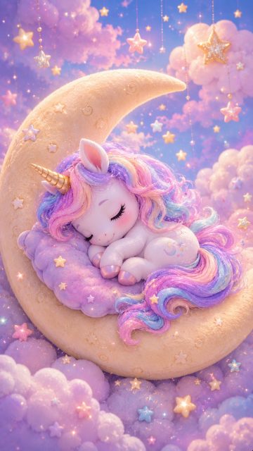 Sleeping Baby Moon Unicorn Wallpaper
