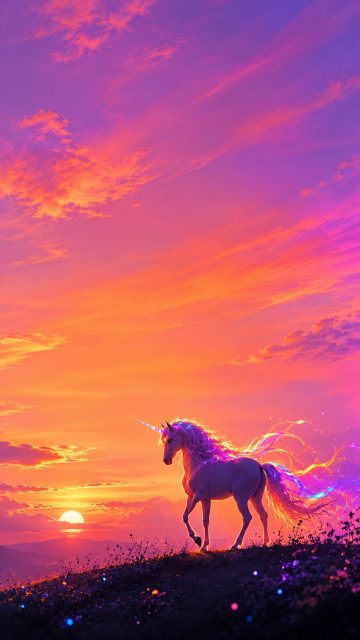 Sunset Silhouette Horizon Unicorn Wallpaper