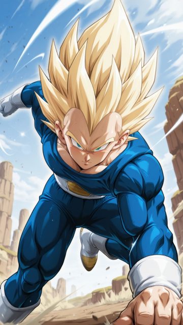 Vegeta Flying Across Desert Sky Wallpaper